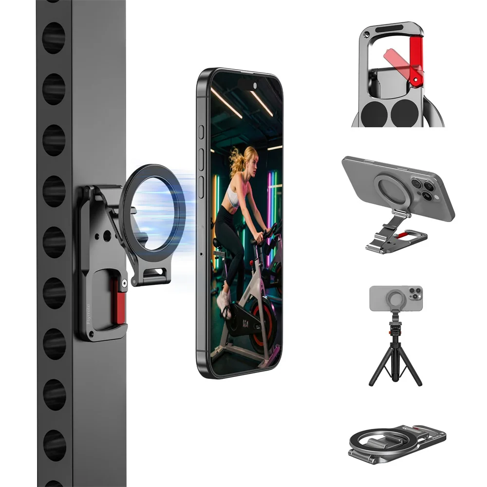 Magnetic Phone Mount for MagSafe Maglock Tripod Adapter Magnet Golf Gym Workout Stand Metal Carabiner Dual Holder for iPhone 17