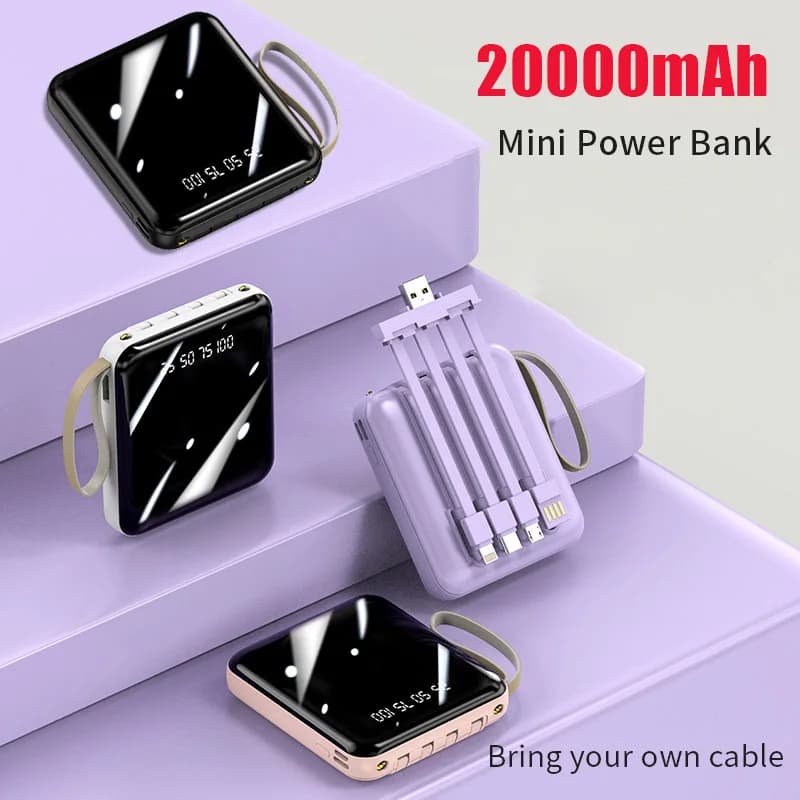 Mobile Power Supply Comes with Cable Micro LIGHTNING Type-C Charging 20000mAh Outdoor Backup Power Supply for Huawei Xiaomi