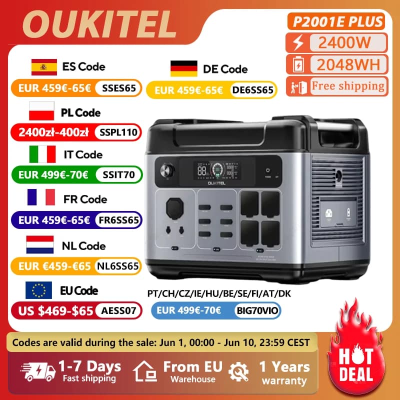 OUKITEL P2001E PLUS 2400W портативний потужність 2048Wh