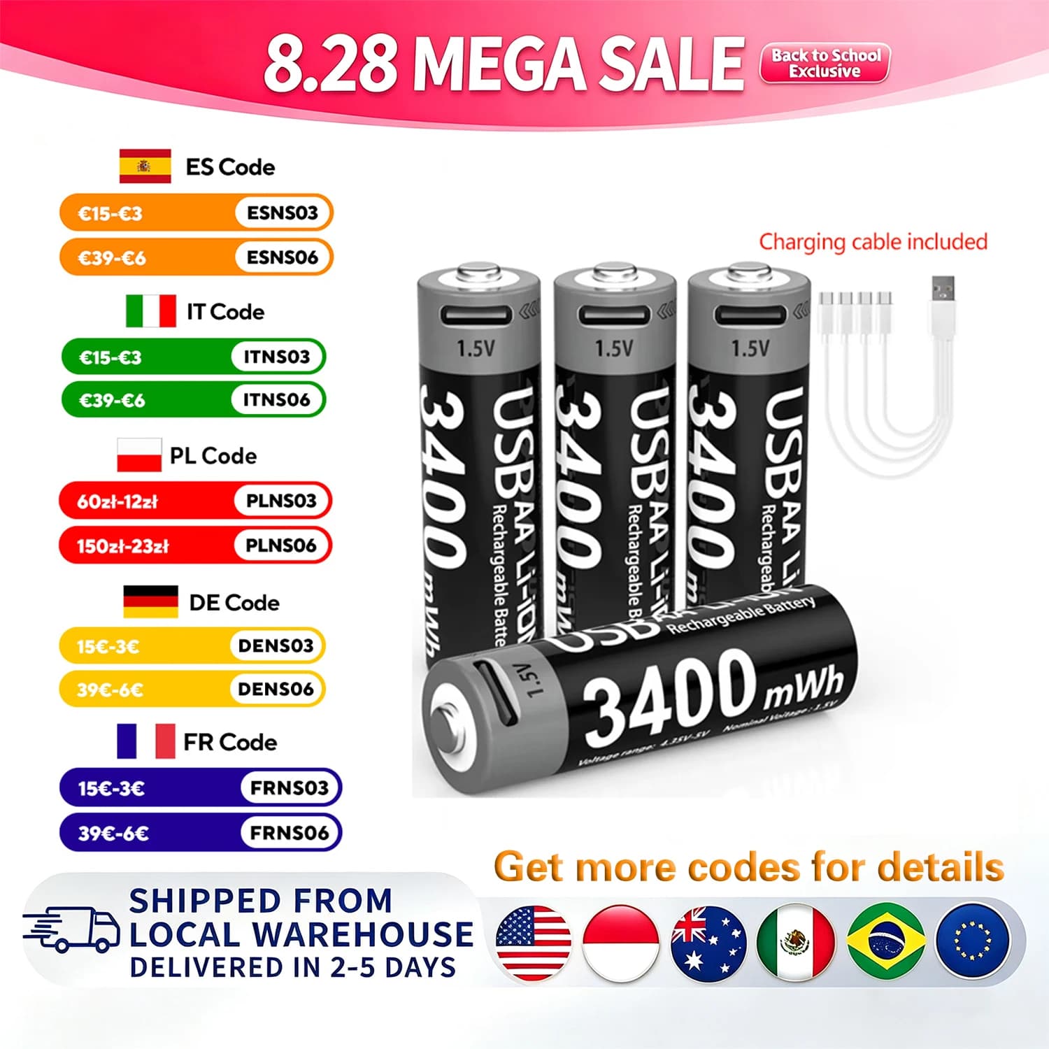 Kuugro USB AA 1.5V 3400mWh Type-C Rechargeable Lithium Battery for Hunting Camera Remote Control Mouse Smart Door Lock Toys