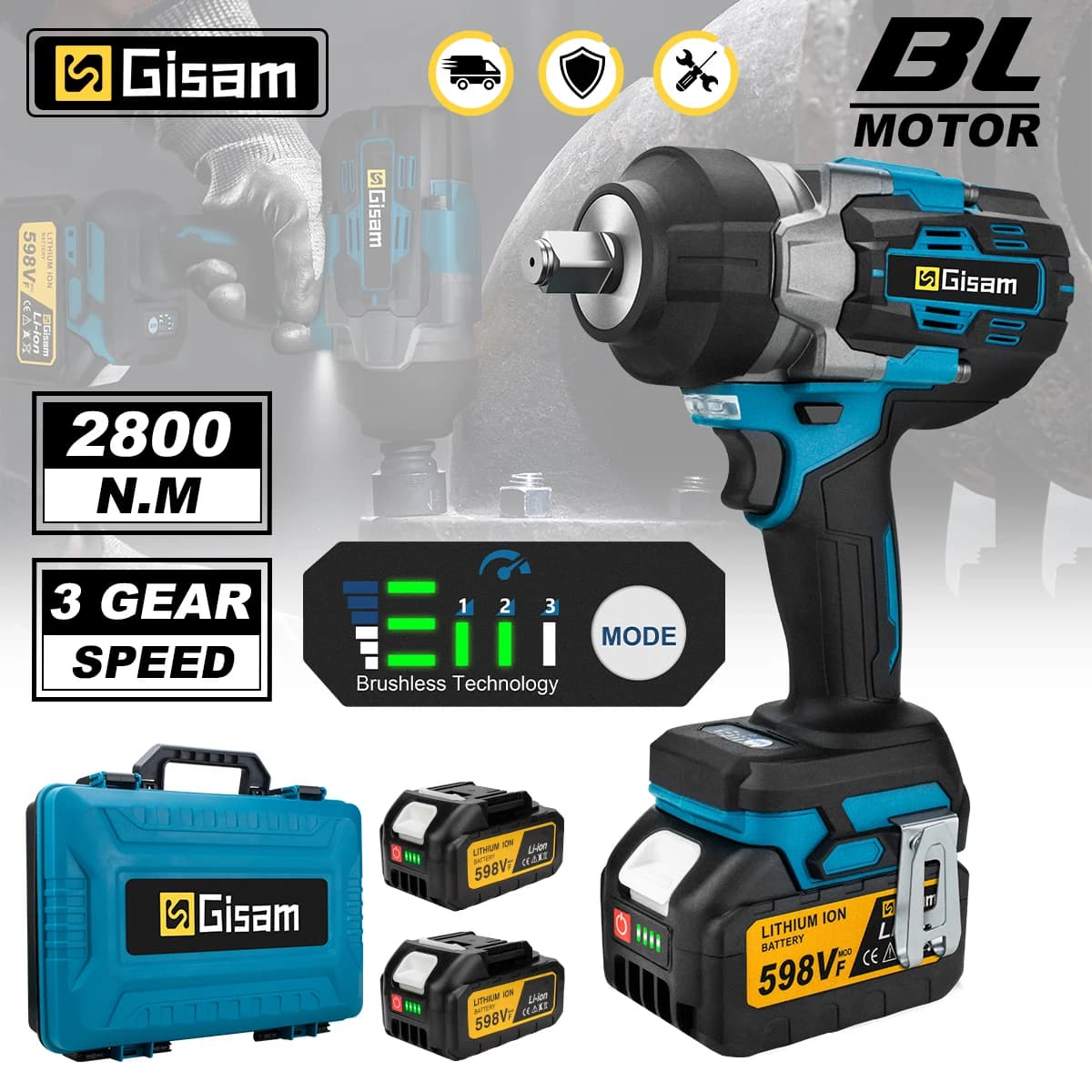 Gisam 2800N.M безщітковий електричний гайковерт 1/2 дюйм