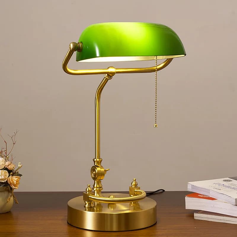Bank Table Lamp European American Glass Vintage Office Desk Lamp Metal Living Room Bedroom metal Decoration Bedside Desk Lamp