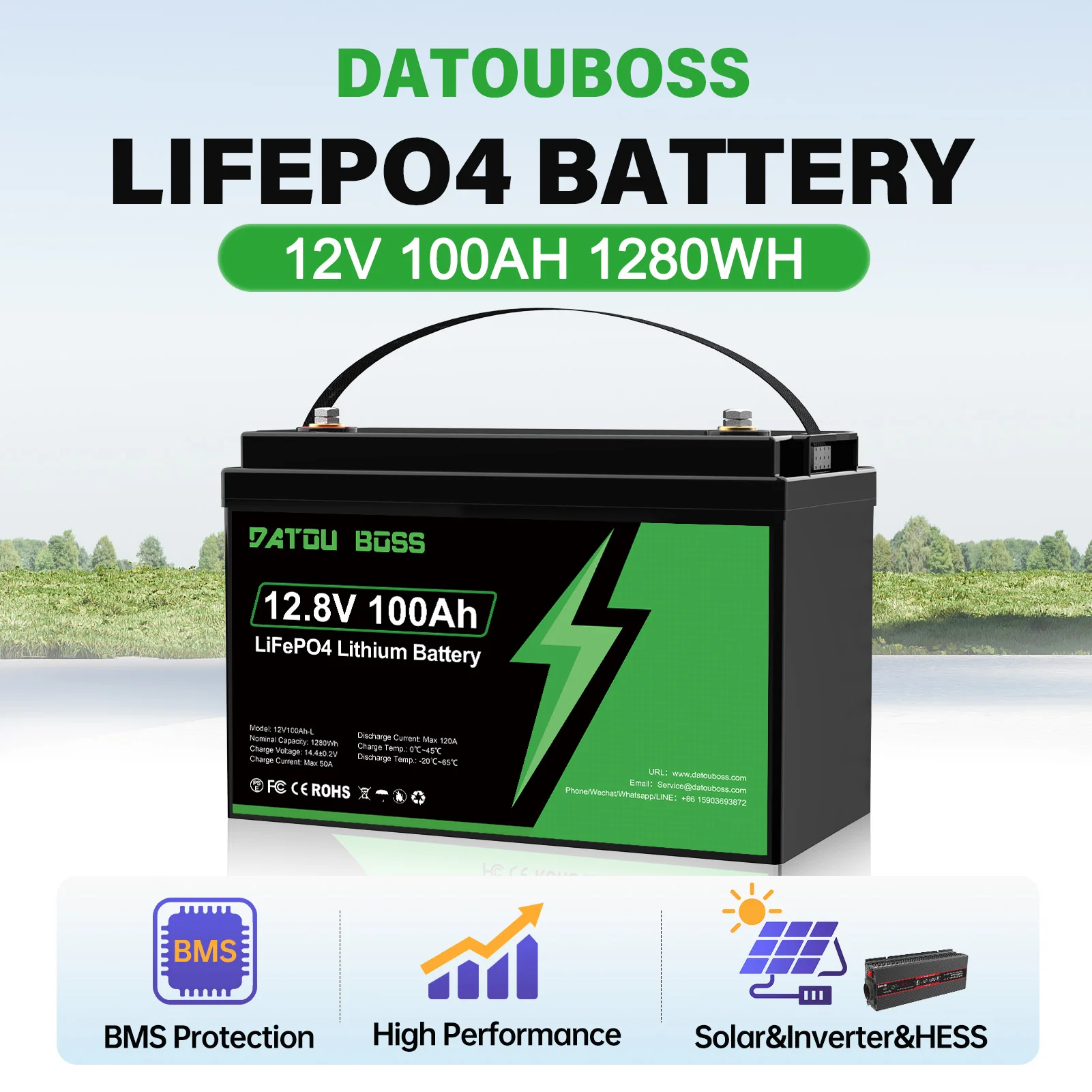 Upgraded Datouboss 12V 100Ah Li Fe PO4