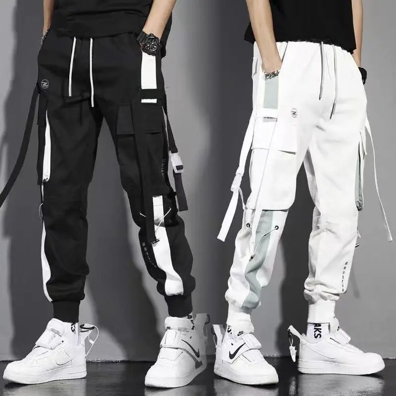 Classic Streetwear Casual Men Ribbons Harem Jogging Pants Male Slim Fit Spring Cargo Pants Multi-Pockets Fashion Women Trousers