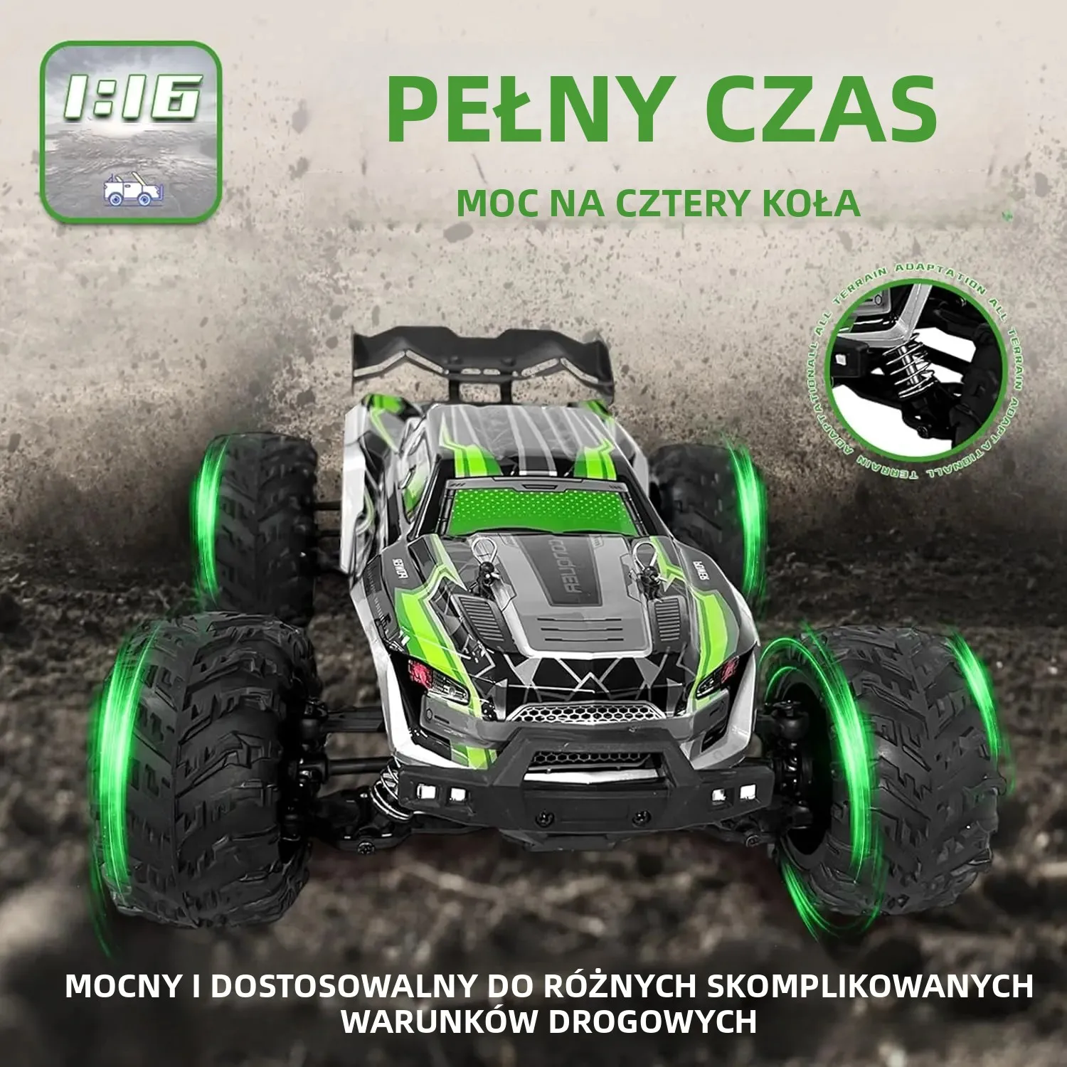 "1:16 4WD RC Car (50km/h): LED Lights