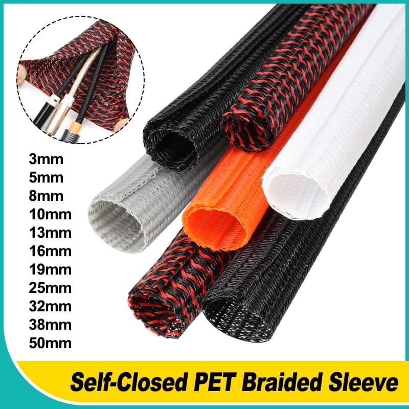 PET Braid Insulated Cable Sleeve 3mm ~ 50mm Self-Closed Sheath Split Wire Wrap Organizer High Protection Wear Resistant Sleeving