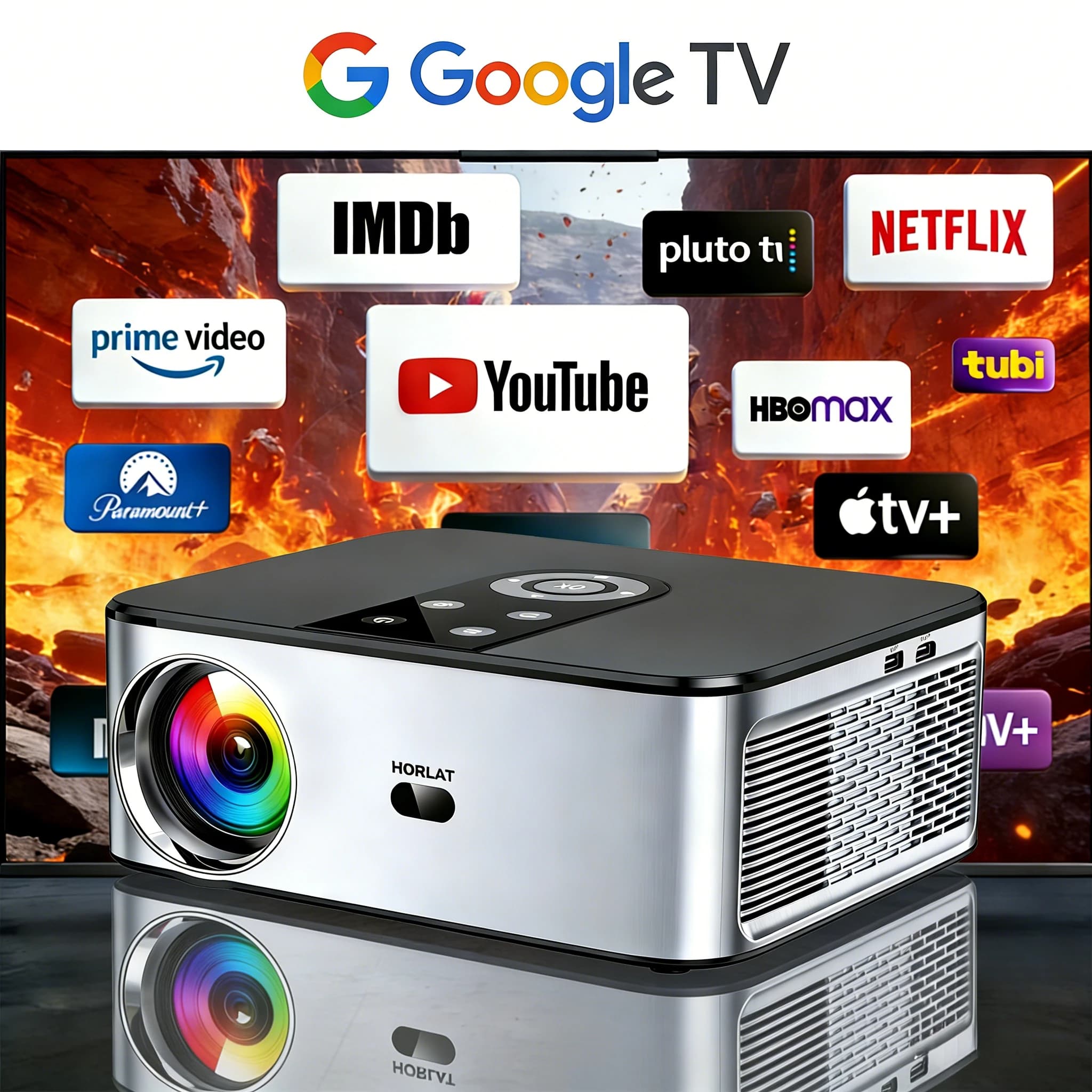 HORLAT 40000Lumen 4K Google TV LED Projector 3D Cinema Full HD 1080P Video Home Theater Auto Keystone 5G WiFi Portable Proyector