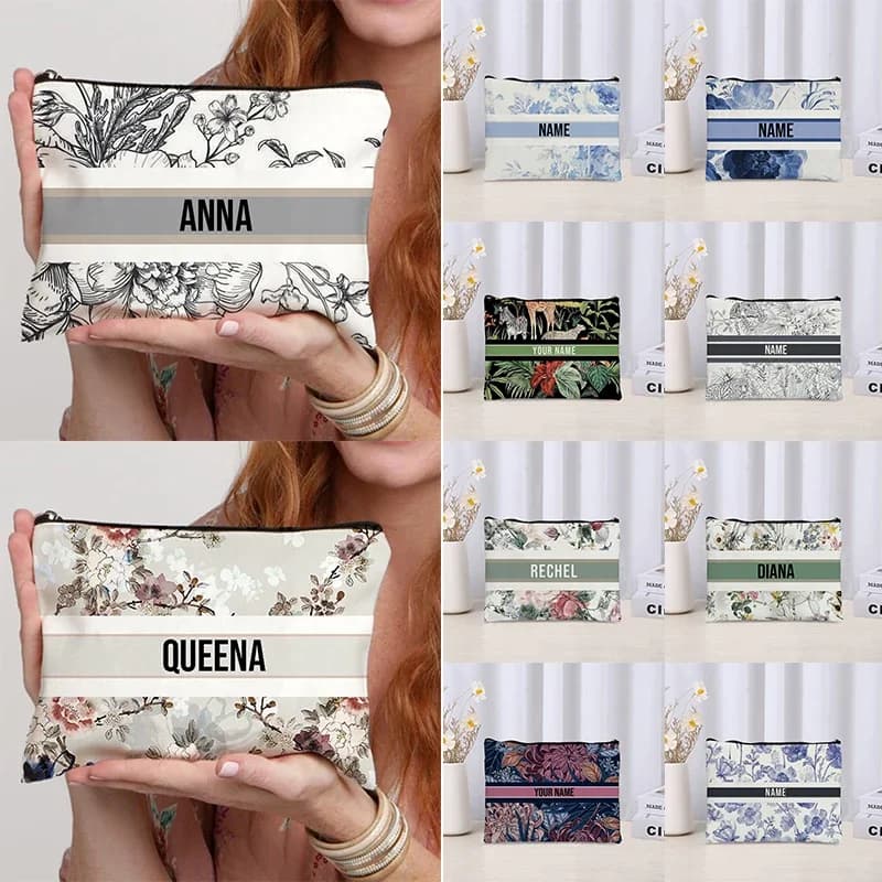 Custom Name Vintage Makeup Bag Bridesmaid Gift Trendy Floral Travel Cosmetic Organizer Luxury Brand Toilet Side Bag for Ladies