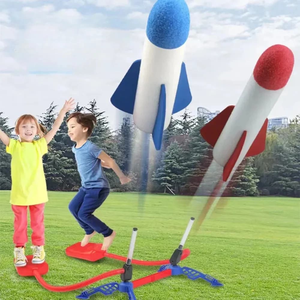 Children's outdoor rocket launcher with pump