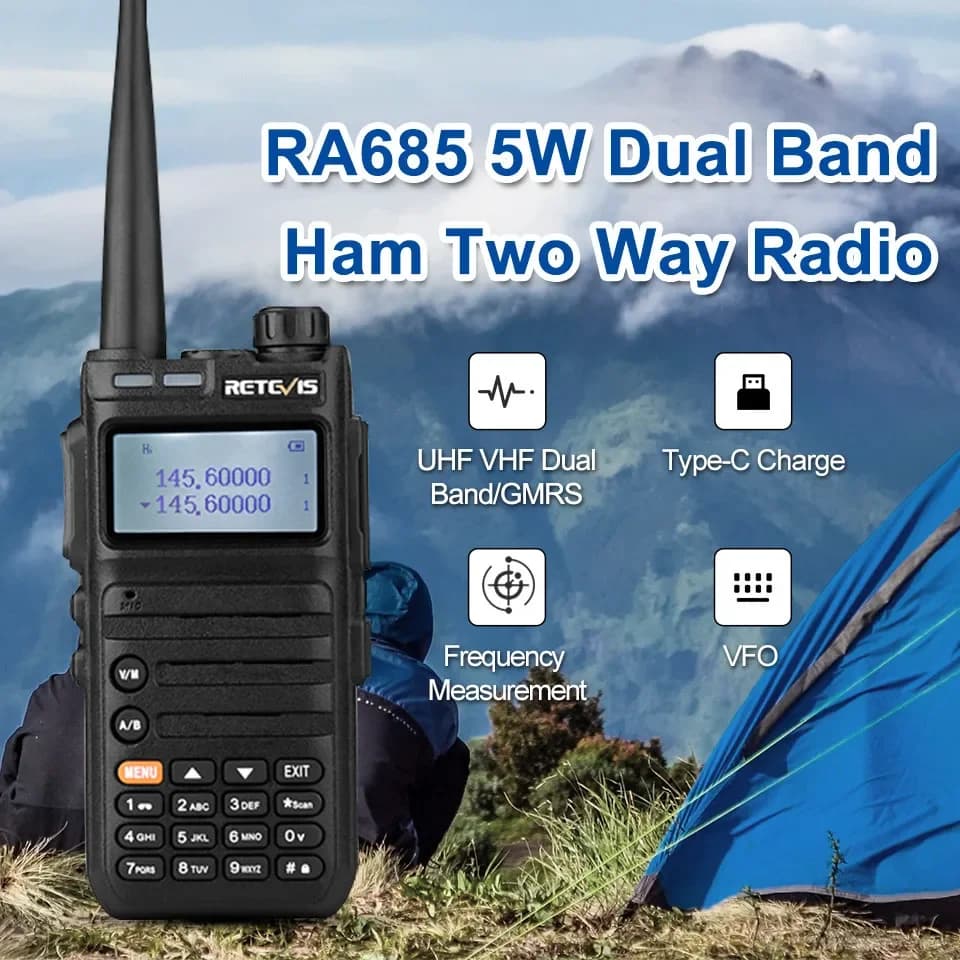 Retevis RA685 Ham Radio 5W Long Range Walkie Talkies VHF UHF Type C Charger Portable FM Two-way Radio for Emergency