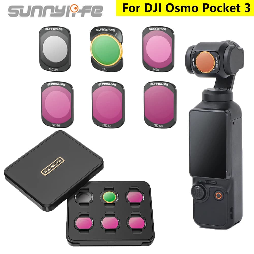 Sunnylife For DJI Osmo Pocket 3 NDPL CPL Filters Kit for DJI POCKET 3 ND8 ND16 ND32 ND64 MCUV Lens Filters Gimbal Protector Set