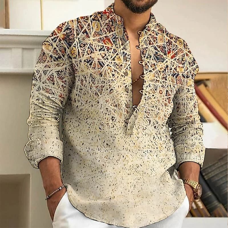 Linen Shirt Men's Top Cardigan Button Fashion Trend Pattern Slim Fit Comfortable Soft New Retro Top Plus Size 6XL