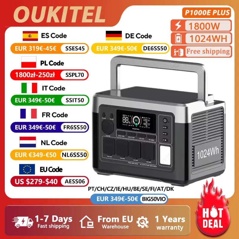 OUKITEL P1000 PLUS 1800W Portable Power Station