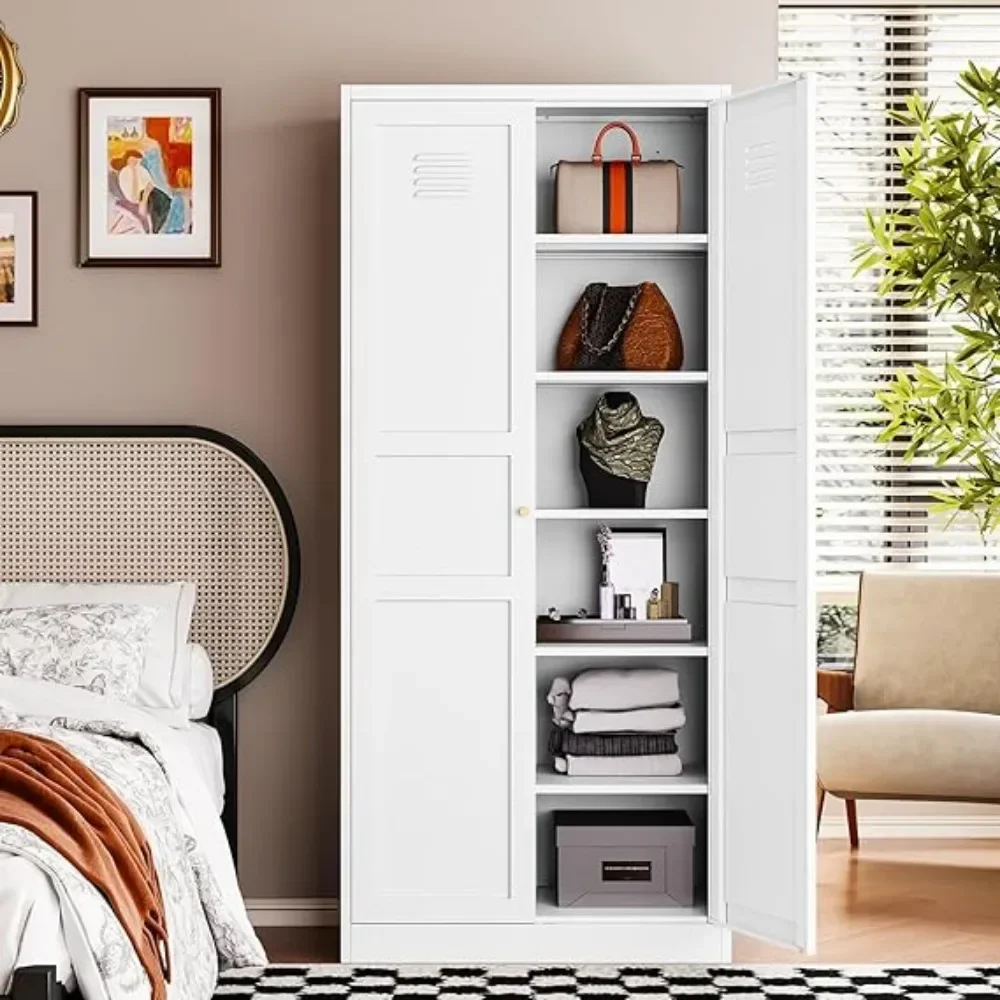 White Storage Cabinet with Feets-Metal Home Kitchen Pantry Cabinets with Doors and Adjustable Shelves,Organization Locker A
