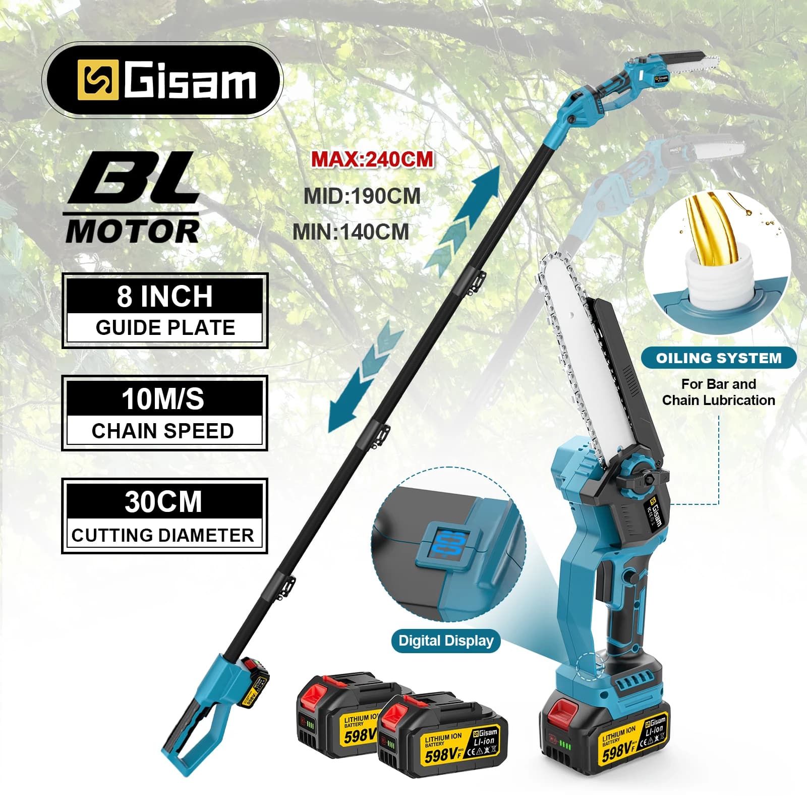 Gisam Brushless Telescoping Pole Electric Chainsaw Cordless