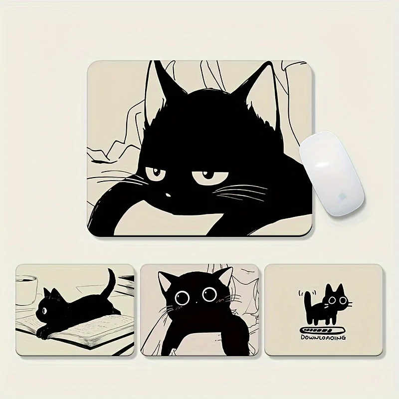 Small Size Black Cat Series Mouse Pad Rubber Non-Slip Washable Table Mat Multi-Style Office Game Computer Accessories Carpet