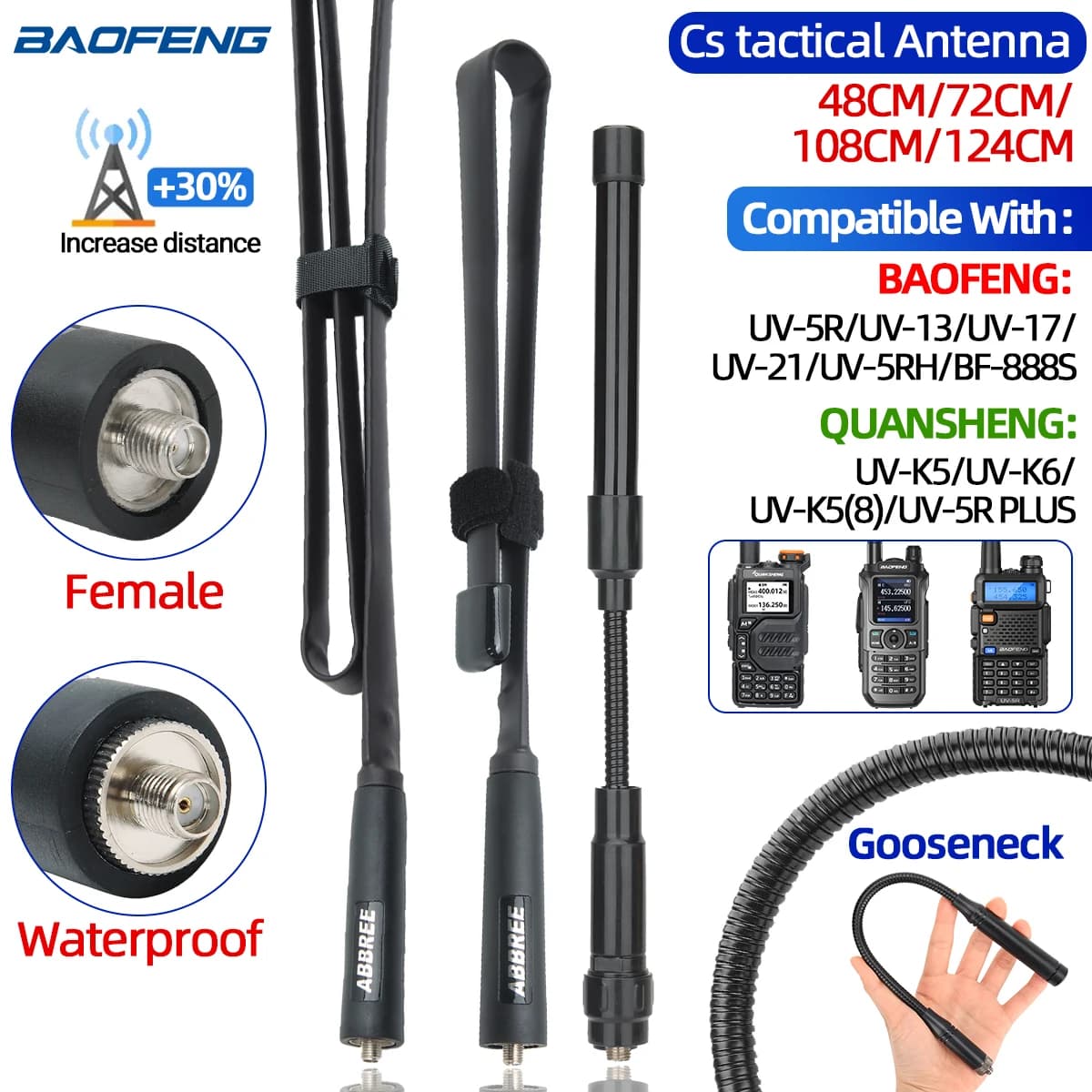 ABBREE CS tactical antenna, SMA-female, dual-band VHF