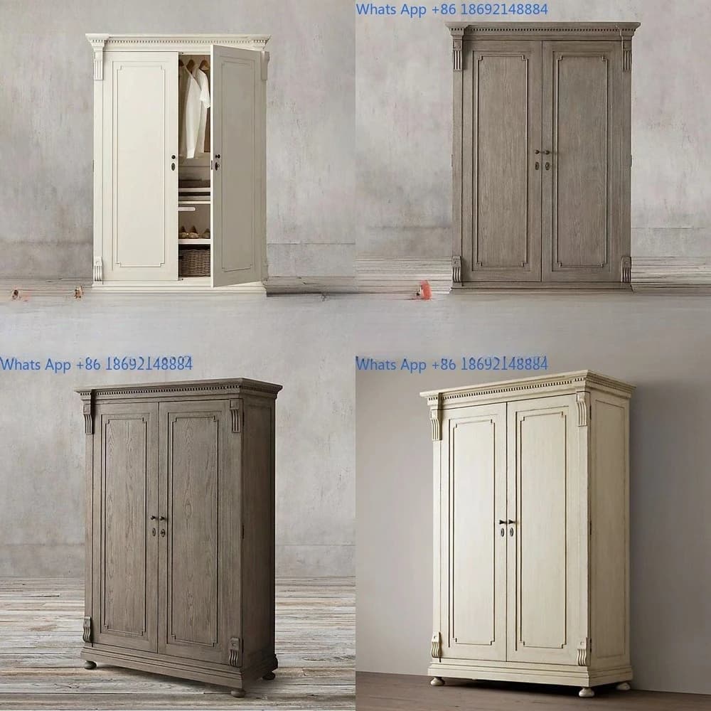 Solid Wood Two Door White Wardrobe with French Carvings for Bedroom Storage Nordic Style Closet Ideal for Home Organization and