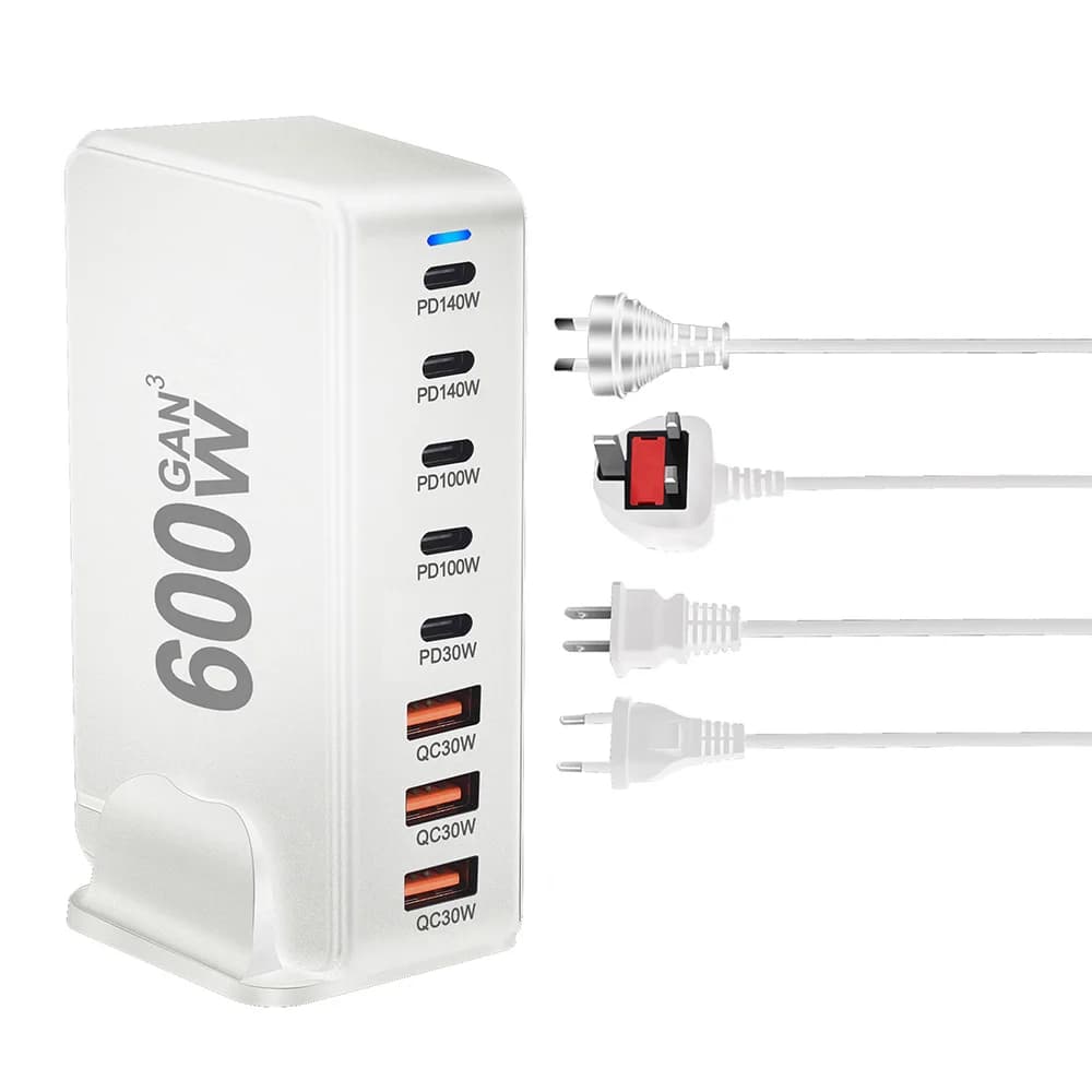 600W GaN Fast Charger Type C PD3.1 Adapter 8-port Fast Charging Station for iPhone 16 15 Samsung Xiaomi Huawei Tablet