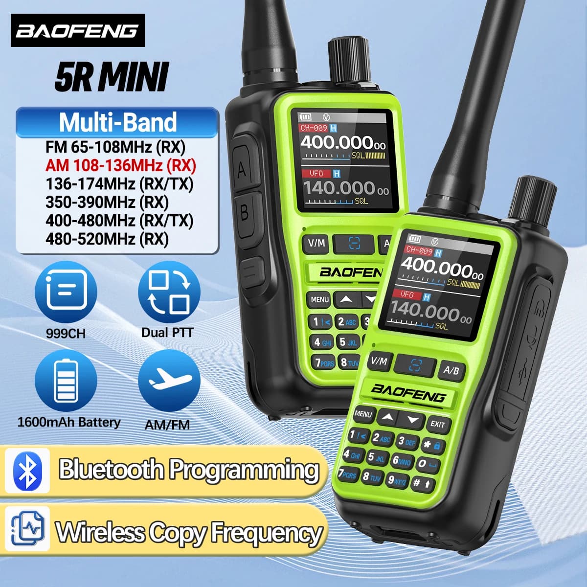 Baofeng UV-5R Mini Walkie Talkie NOAA Bluetooth
