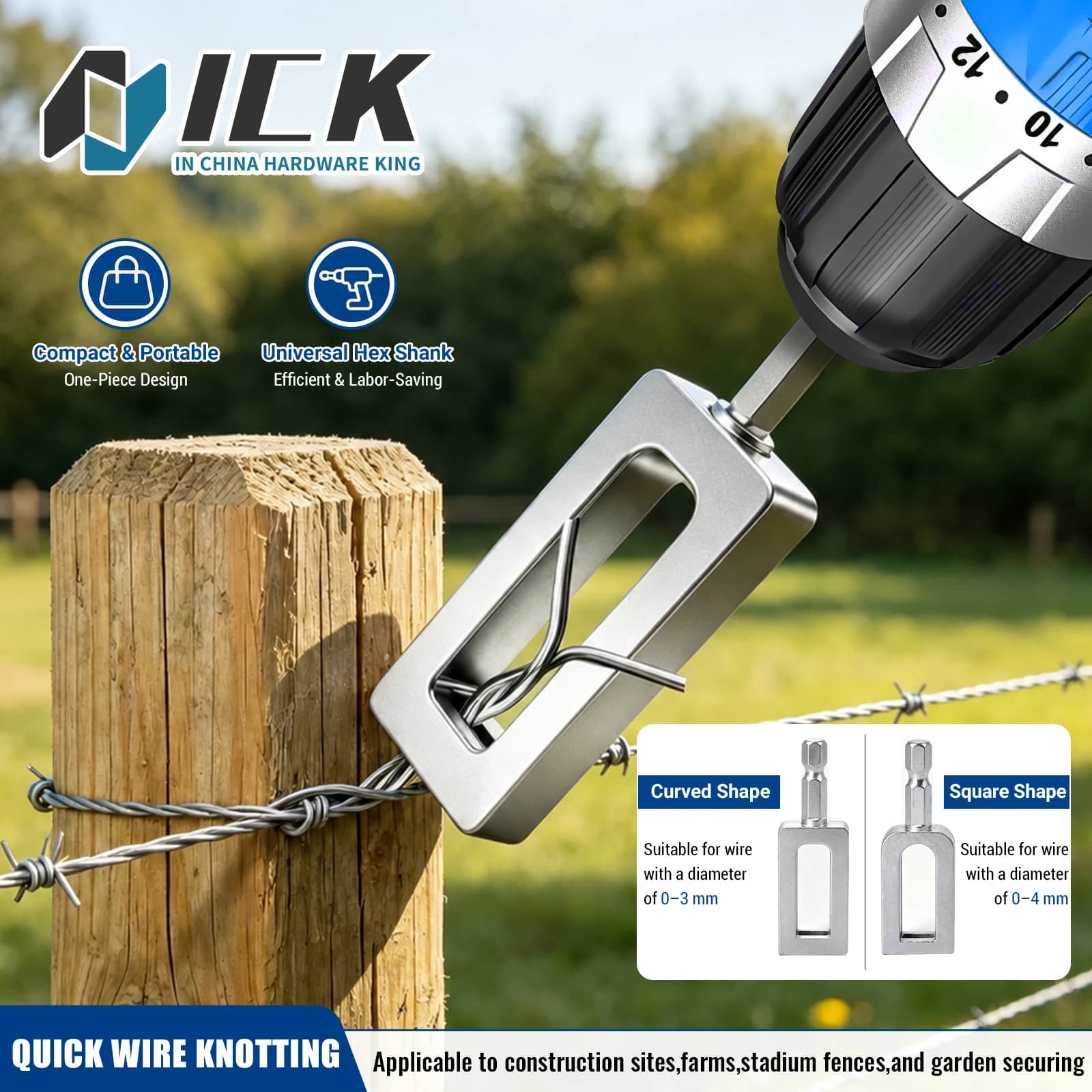 Electric Drill Wire Twister Tool Fast Knot Tightening for Fencing Gardening Farm Construction Lightweight Fits 0-4mm Wire