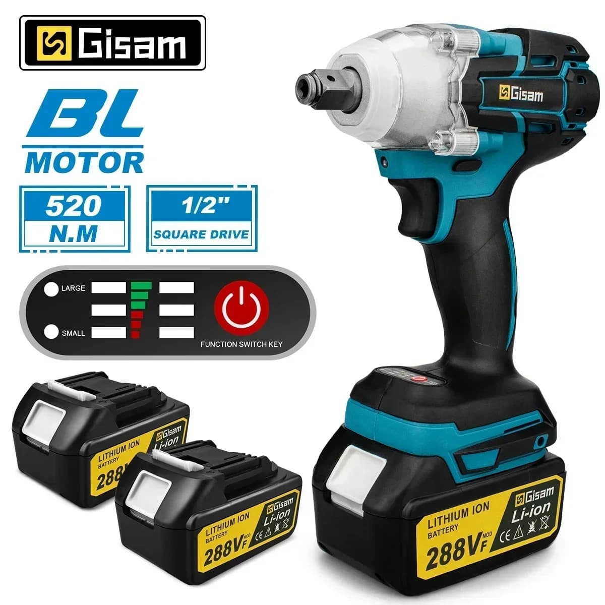 Gisam 520n.M Brushless Electric Impact Wrench 1/2