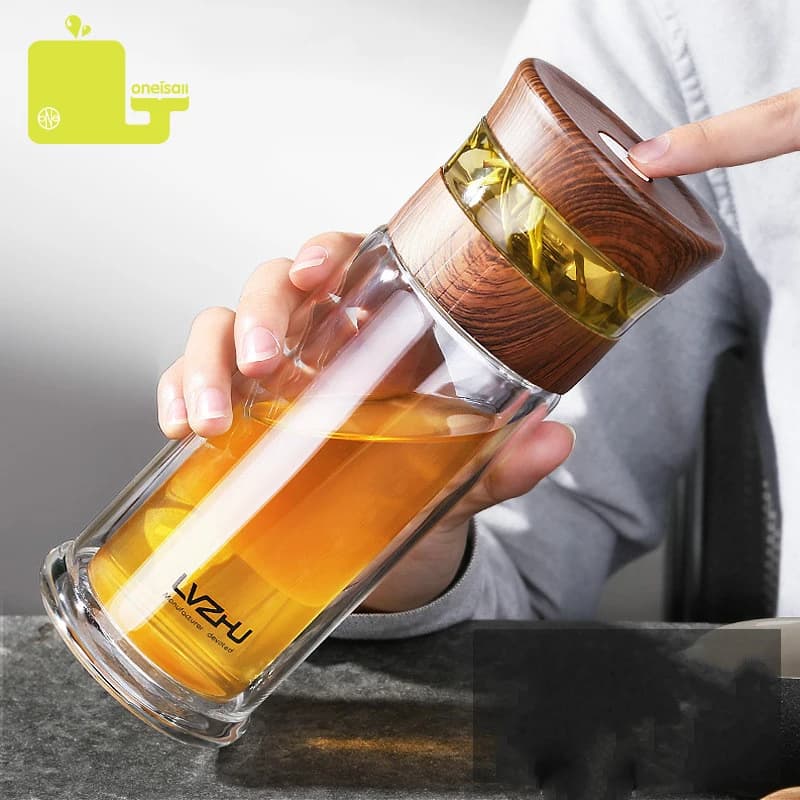 400ml Portable Double Wall Borosilica Glass Tea Infuser Bottle Of Water With Lid Filter Automobile Car Cup Creative Gift Tumbler