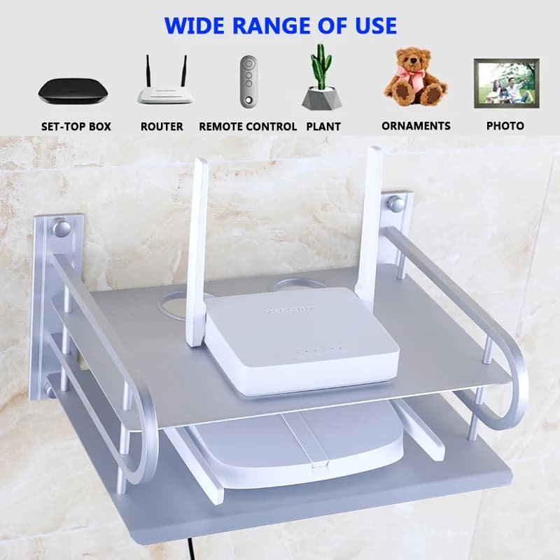 Bracket Wall Mounting Black &Silver Metal Wireless Wifi Router Boxes/TV Set-Top Box/DVD Player Stand/Telephone Holder Rack