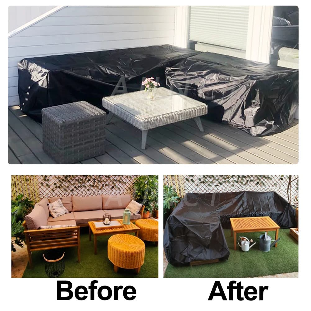 16 sizes Outdoor Corner Sofa Cover V Shape L Shape Garden Rattan Corner Furniture Cover Waterproof Sofa Protect Set Dust Covers