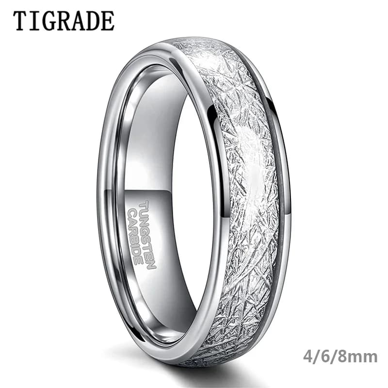 TIGRADE 4/6/8mm Tungsten Carbide Ring for Men Women Silver Color Meteorite Inlay Rings Wedding Bands for Couple Size 4-15