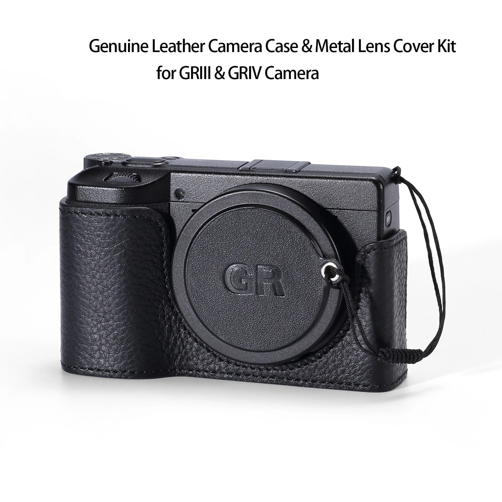 For Ricoh GRIII GRIV GR3 GR4 Case Kit Vintage Genuine Leather Camera Half-Wrap Case Metal Camera Lens Cap with Anti-lost Rope
