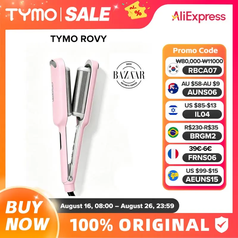 TYMO ROVY 1.25 Inch 3 Barrel Curling Iron Ionic Deep Waver Anti-Scald Beach Waves Curler Dual Voltage Hair Crimper for Women