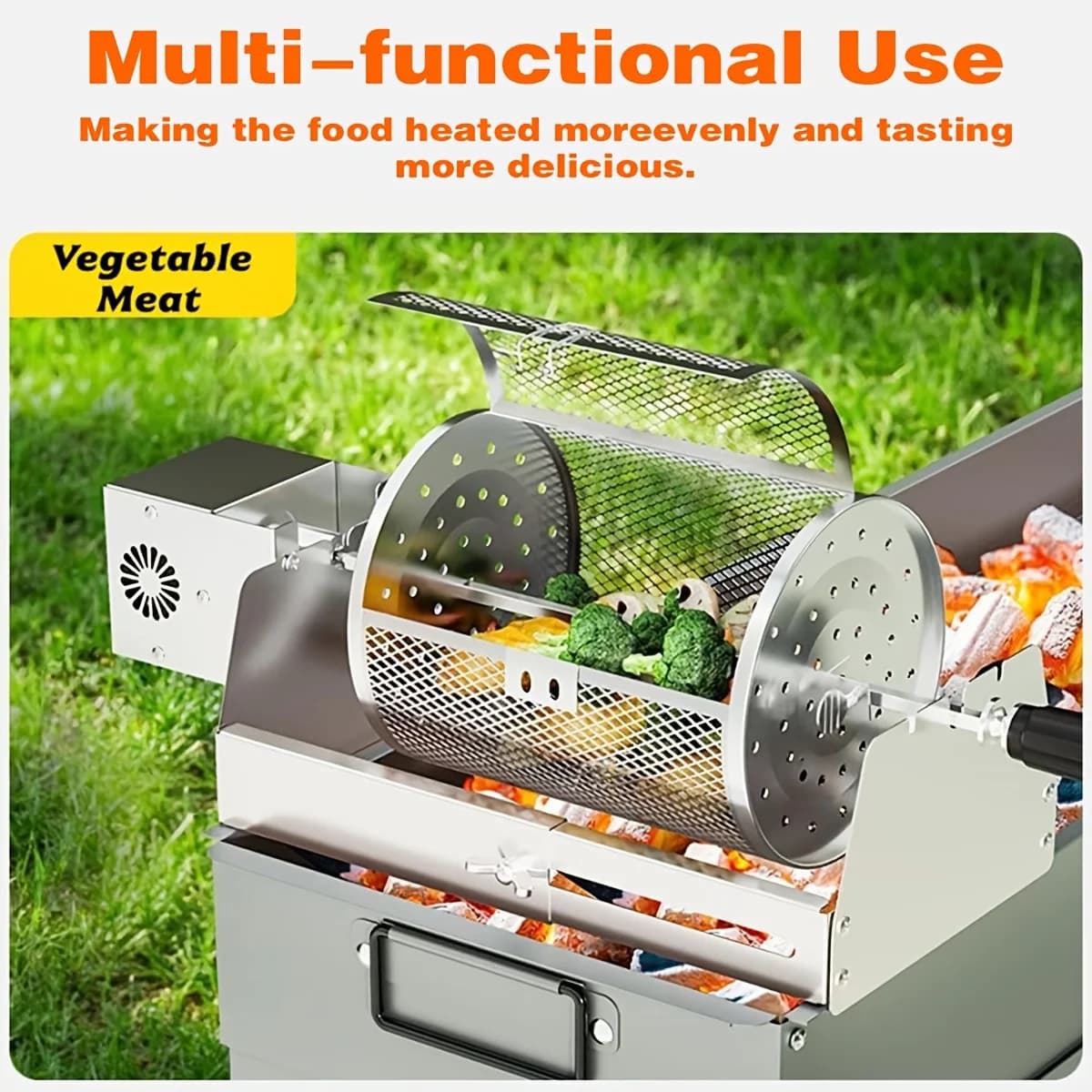 E9 BBQ Rotisserie Basket 360-Degree Rotating for Air Fryer Oven Stainless Steel Movable Door Home Bakers BBQ Grill Enthusiasts