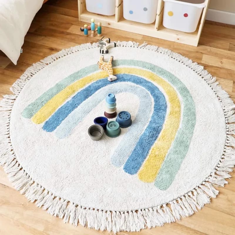 Baby Play Mat Nursery Carpet Bedroom Round Rug Cute Bedside Rugs Tassel Carpets Children Room Decor Floor Mats Ковер שָׁטִיחַ