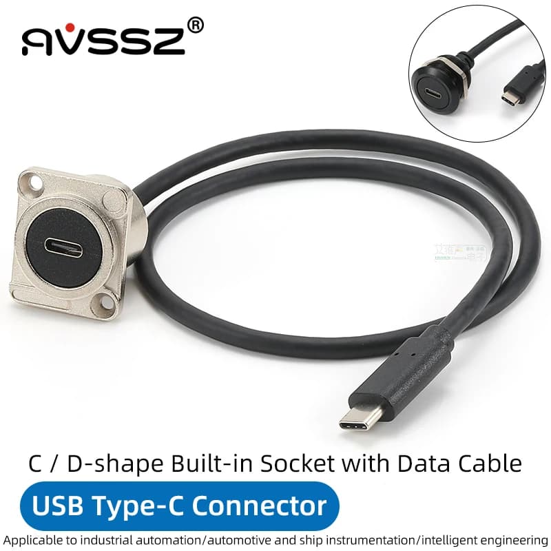 0.5-1m Metal USB3.1 Type C Data Extension Cable USB Connector Flush Mount Adapter Socket Wires for Phone Car Truck Moto Industry