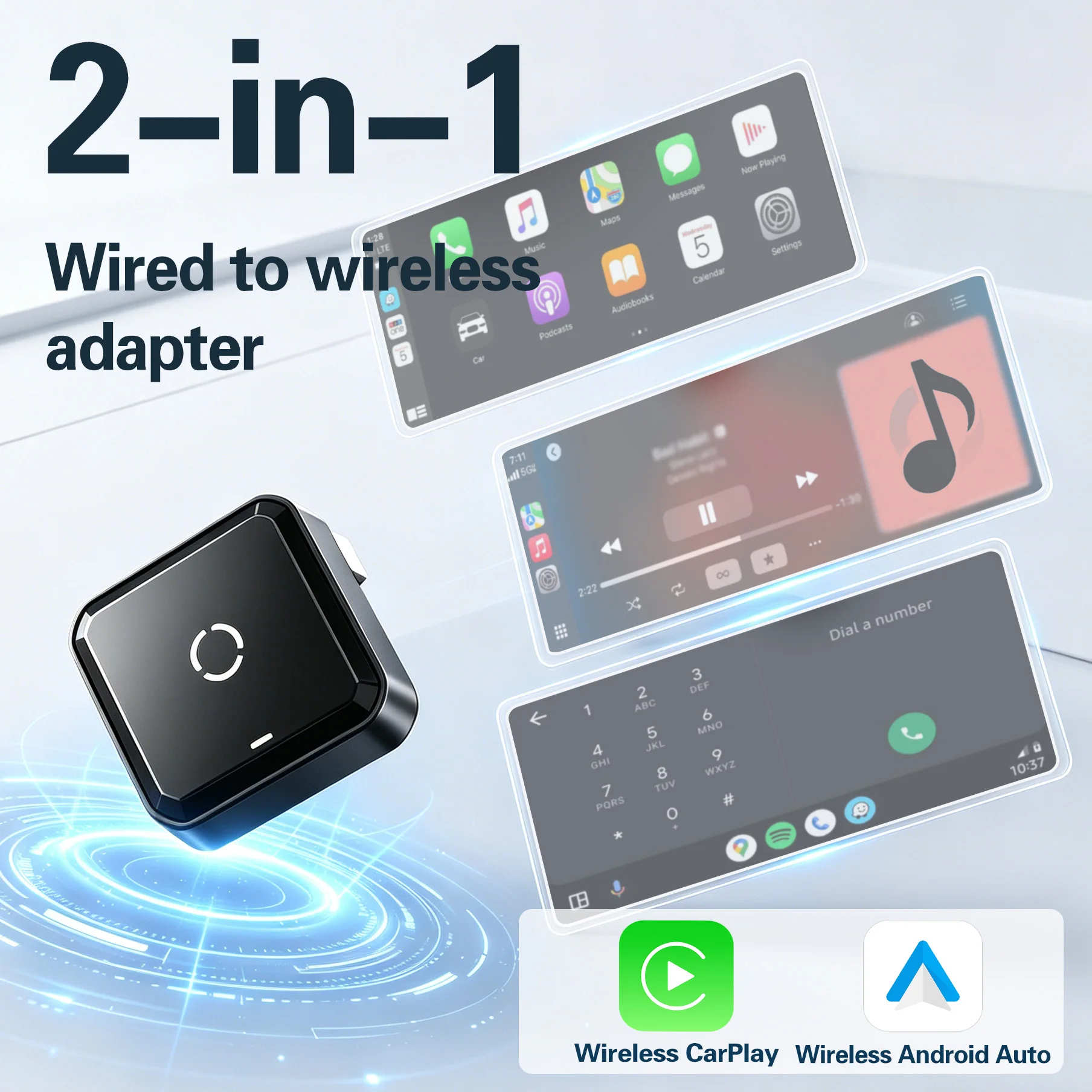 Wireless CarPlay Adapter & Wireless Android Auto Dongle, 2-in-1 Converter, Plug & Play, Stable Connection, No More Wires in Car