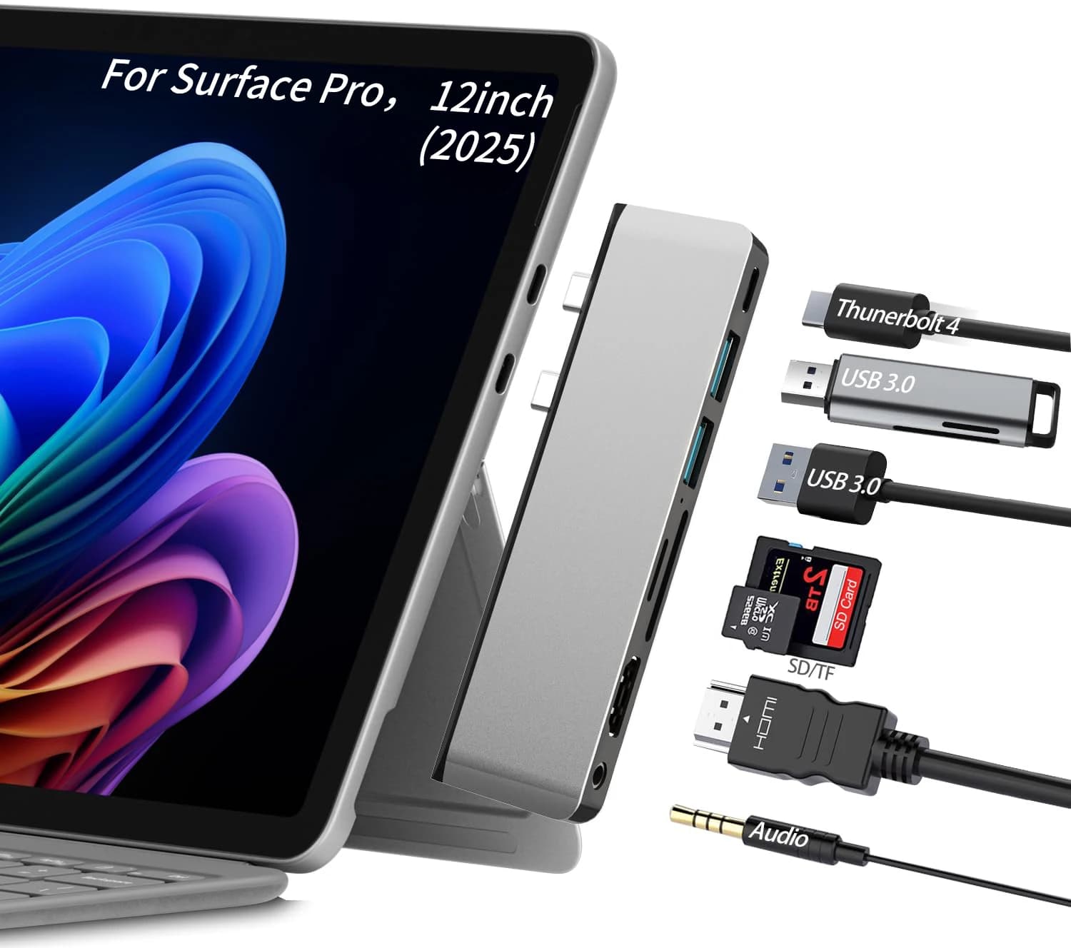 Surface Pro,12-inch(2025) Docking Station Hub and Adapter with 4K HDMI Thunderbolt 4 USB3.0 3.5mm Audio for Surface Pro,12''