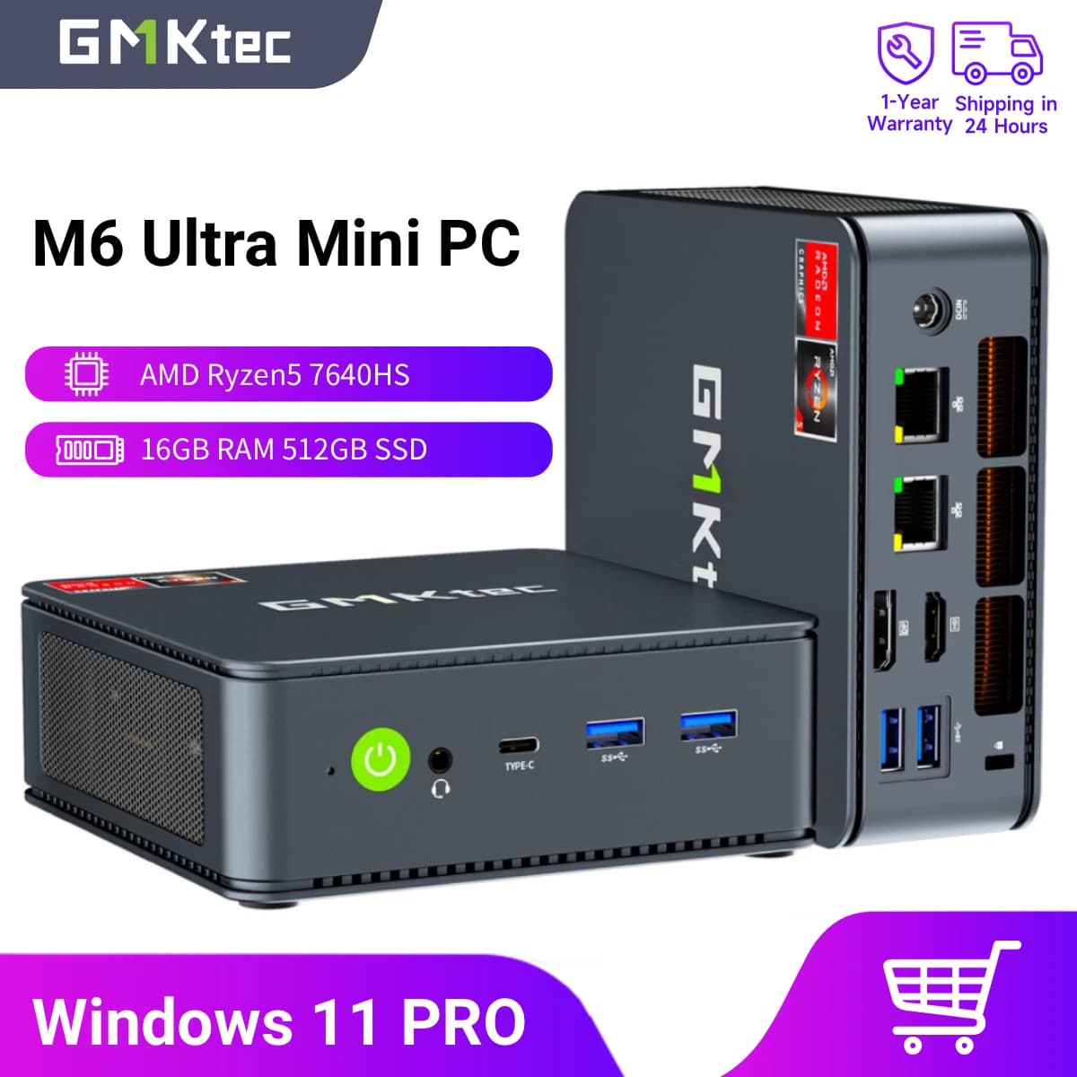 GMKtec M6 Ultra Mini PC AMD Ryzen 5 7640HS 16GB RAM 512GB ROM Desktop Computer 2.5G Dual LAN WiFi 6E BT 5.2 Windows 11 Pro