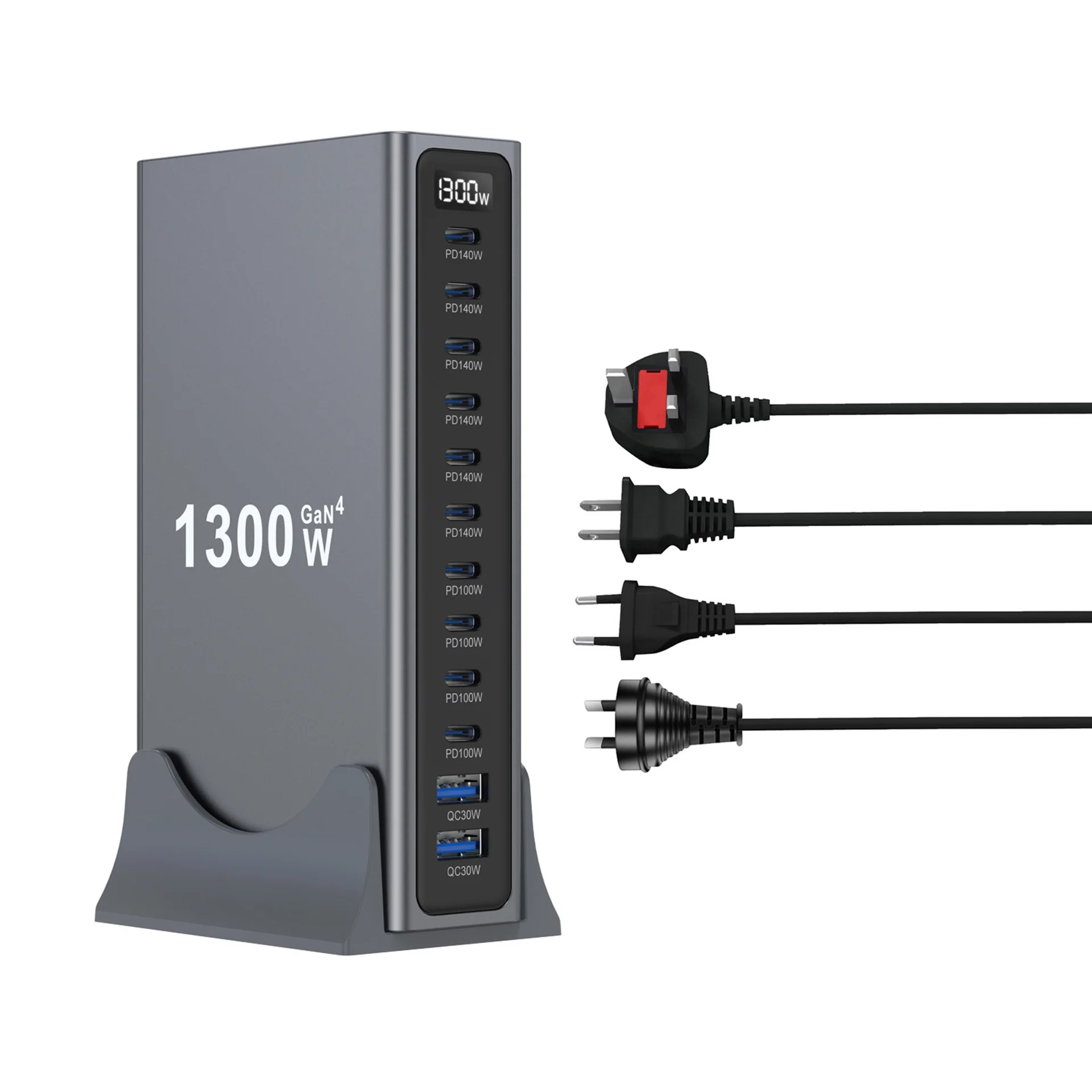 1300W GaN Fast Charger Multi Port USB Hub PD3.1 USB Type C 12-Port Desktop Charging Station Adapter for Phone & Tablets