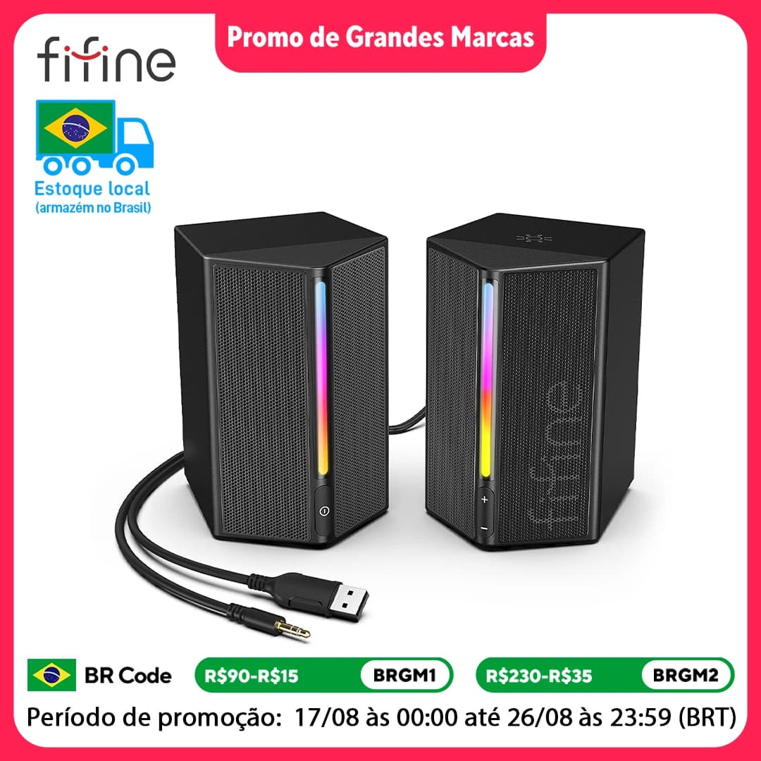 FIFINE Gaming Sound Box with Stereo Surround Sound, USB RGB Speaker with Vol Control for PC,Lattop,PS4/5,TV-Ampligame A20