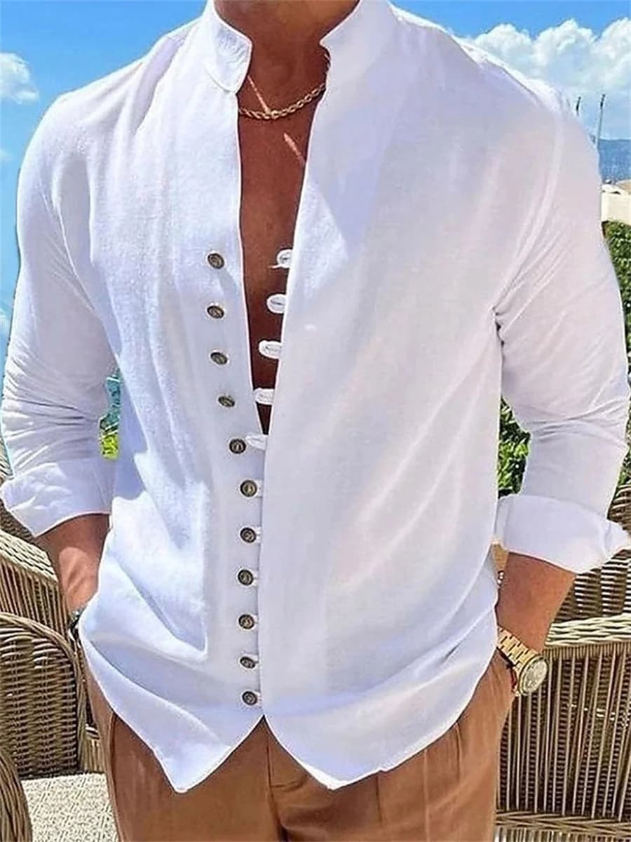 Solid color men's shirts high quality business workwear shirts spring autumn retro cotton and linen shirt tops S-3XL size