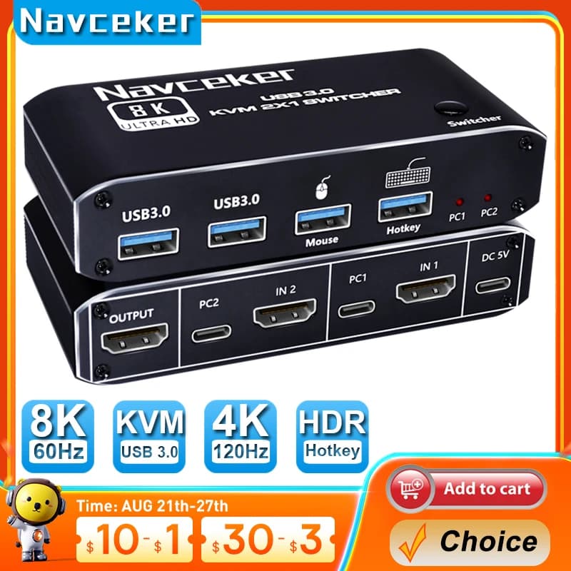 KVM Switch 4K 120Hz 2 PC Switches USB 3.0 Hub Docking Station Splitter Dock 2 Computers Share Keyboard Mouse Printer Accessories