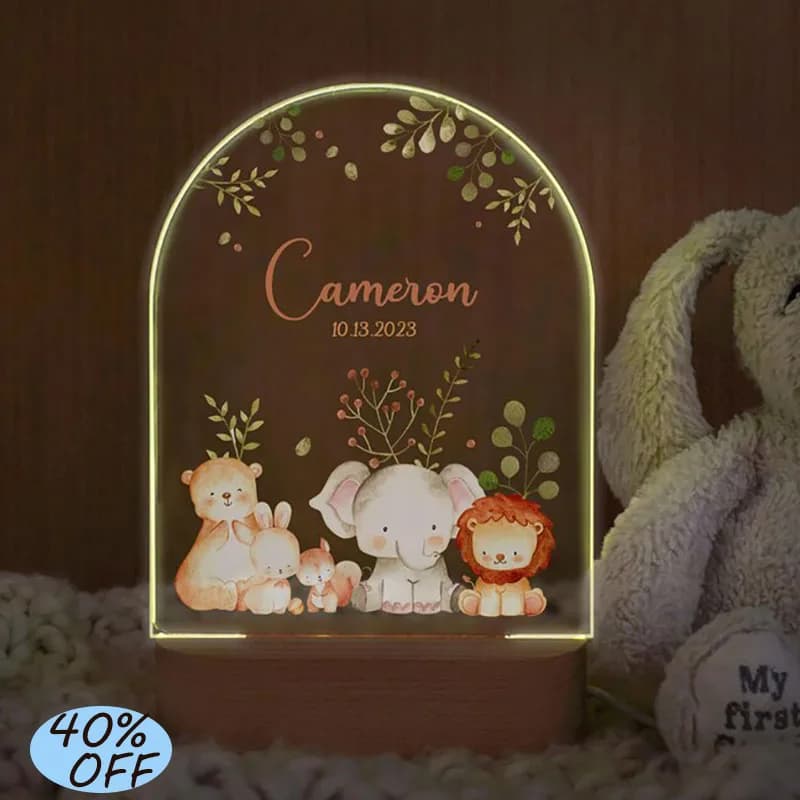 Custom Name Baby Night Light Personalized Cartoon Animal Acrylic Lamp Kids Room Decor Christmas Gift For Girl Boy Bedside Light