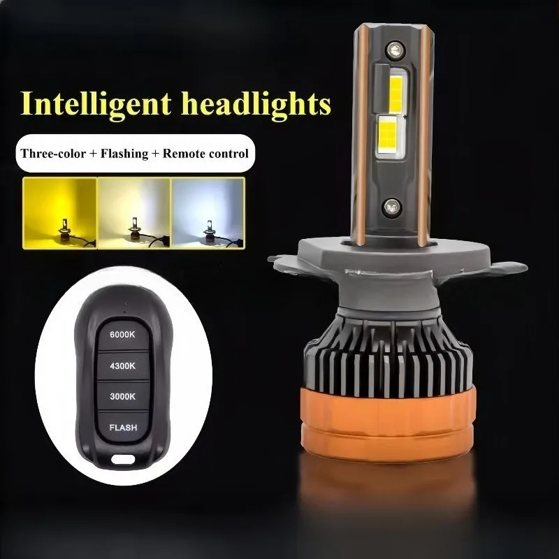 2pcs H4 Tricolor Remote Control LED Headlights H1 H7 H11 HB3 9005 HB4 9006 6500K 4300K 3000K For Car Headlights Lights