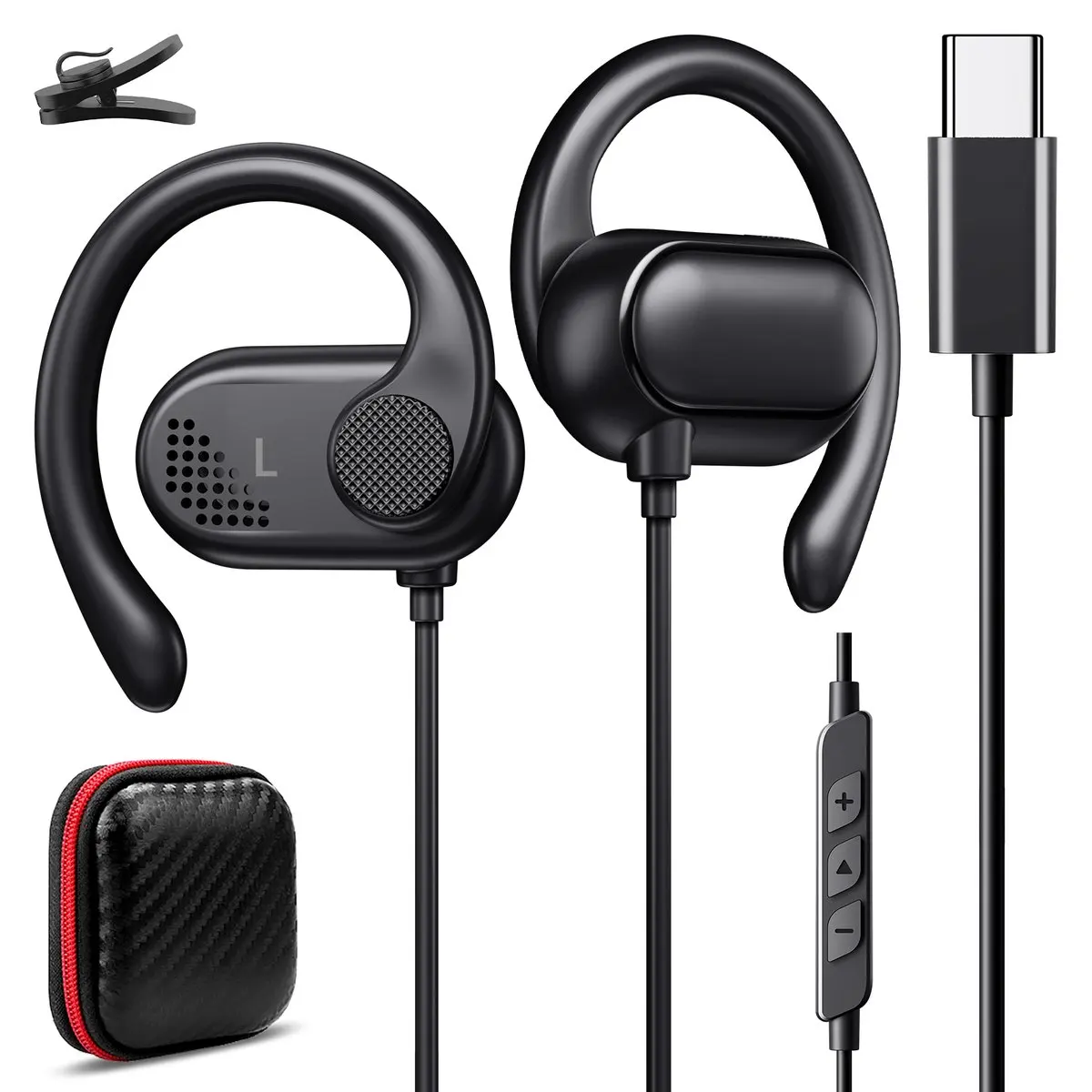 USB C Cord Open Ear Headphones with Adjustable Ear Hook Rotatable EarHook USB Type C Wired Earphone for Samsung S25 iPhone 17 16