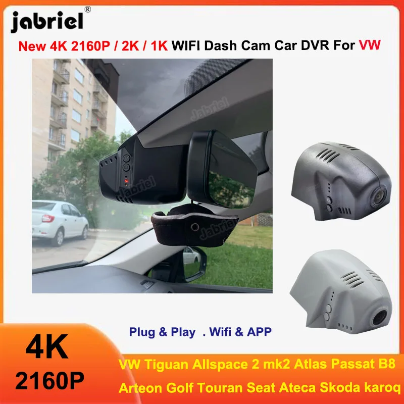 4K Wifi Car DVR for VW Allspace 2 mk2 Atlas Passat B8 Arteon Golf Touran Tiguan Seat Ateca Skoda karoq Dash Cam Rear Camera 4K