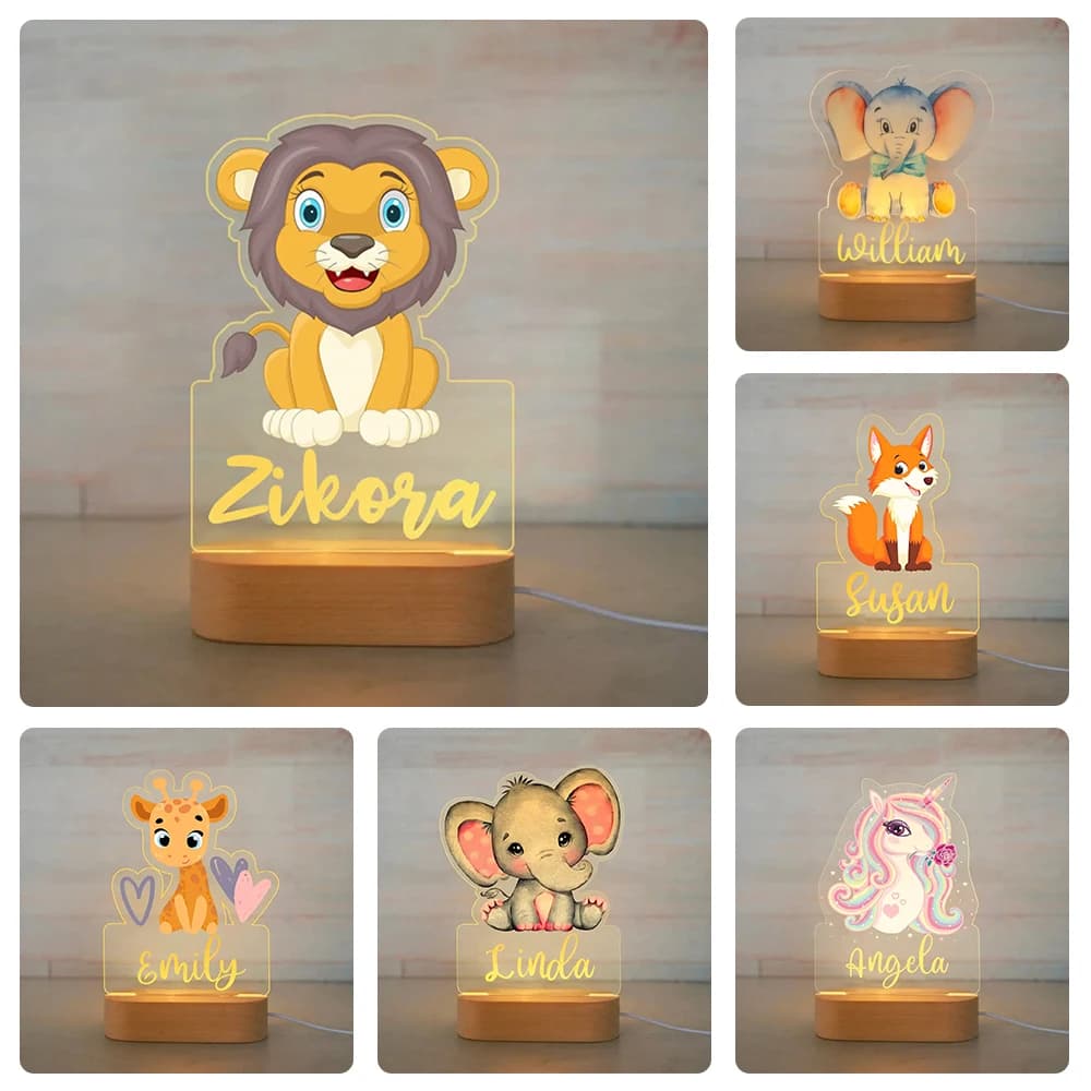 Custom Children Animal Night Light Personalized Name Acrylic Lamp For Baby Kids Bedroom Home Decoration Neonate Birthday Gift
