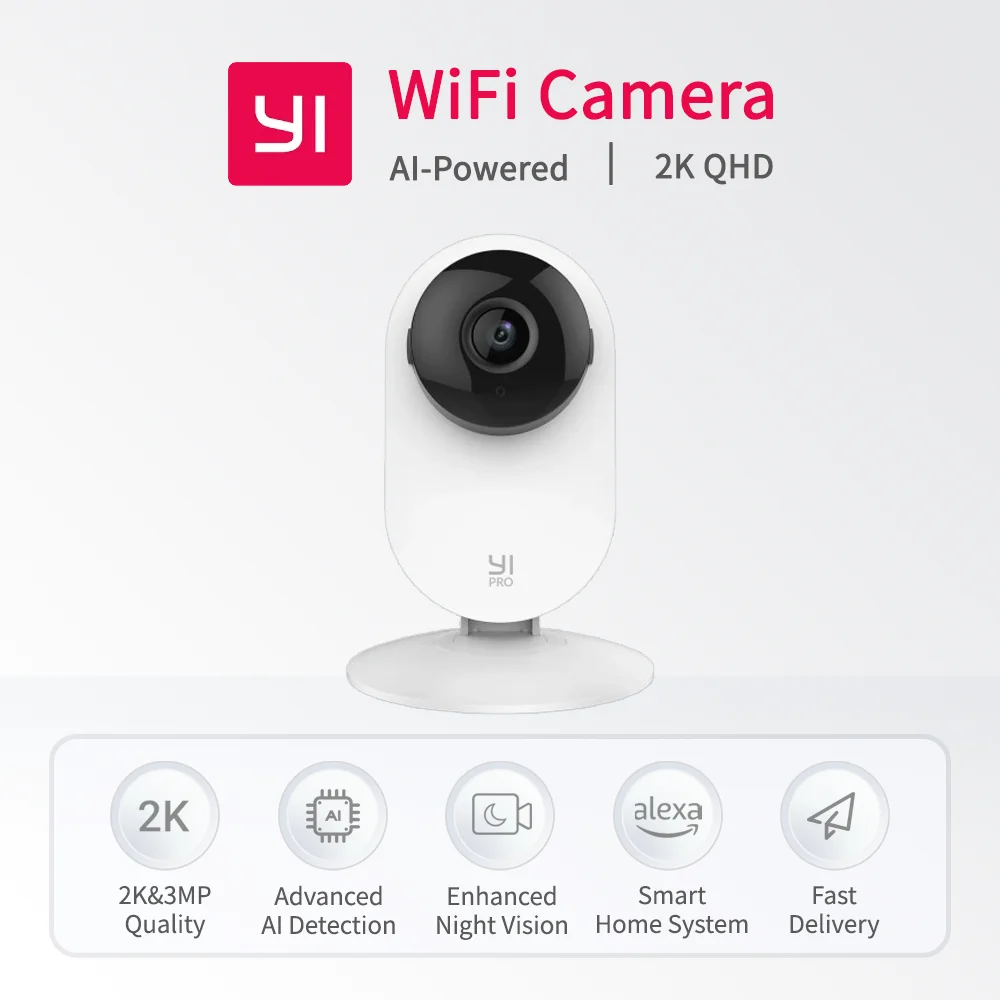 YI Pro 2K Wifi Camera IP Smart Home 2-Way Audio Baby Cam with Night Vision Surveillance Protection Indoor CCTV Video Record