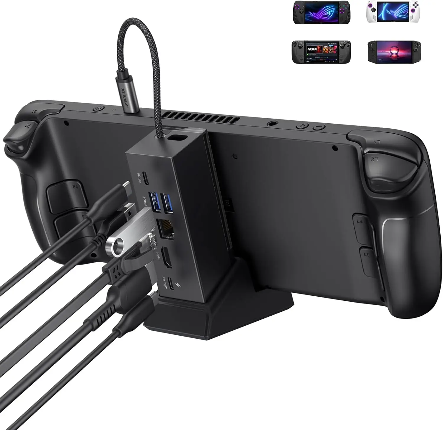 ROG Ally X Docking Station, 6-in-1 ROG Ally X Dock with HDMI 4K@120Hz, Dual USB-A 3.2 Gen 1,USB-C 3.2 Gen 1 and PD 100W Charging