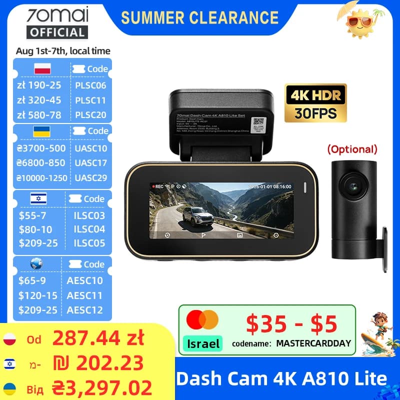 Akcesorium samochodowe Dash Cam A810 Lite 4K